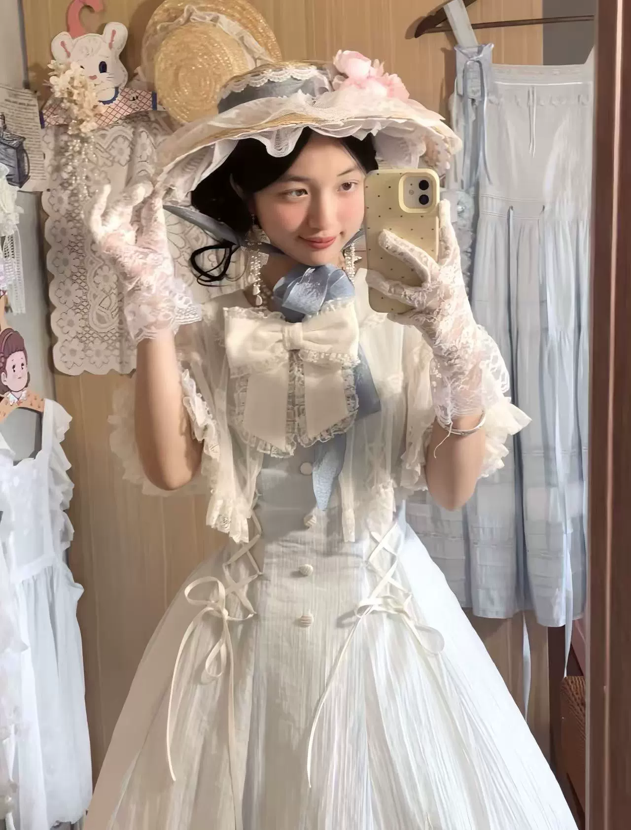 Little Wind Chime - Elegant Lolita OP Water Blue Dress With Decorative Tulle Cape - Image 14