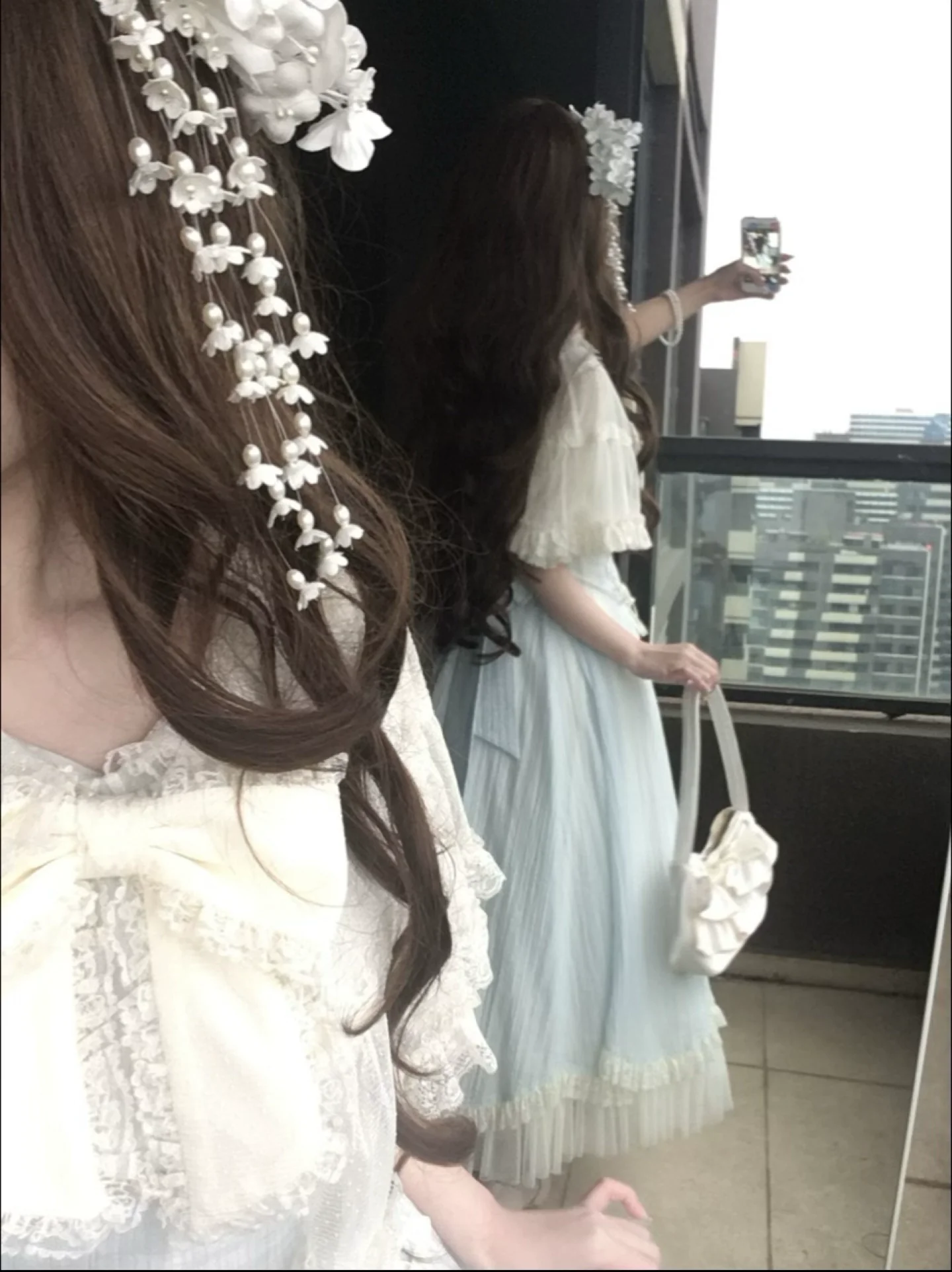 Little Wind Chime - Elegant Lolita OP Water Blue Dress With Decorative Tulle Cape - Image 22
