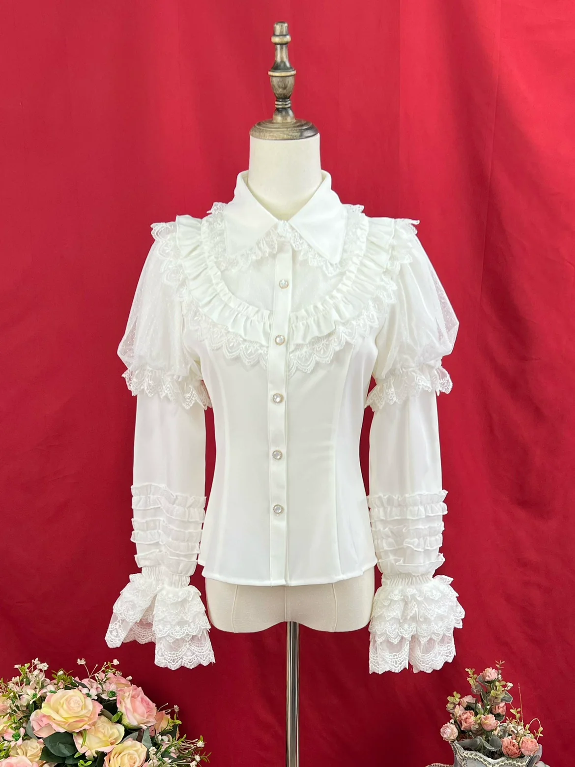 Sweet Lolita Shirt Peter Pan Collar Blouse Detachable Sleeves - Image 3