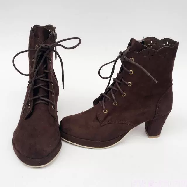 Antaina - Retro Lolita Shoes High Heel Suede Shoes Petal Shaped Topline Customized - Image 2