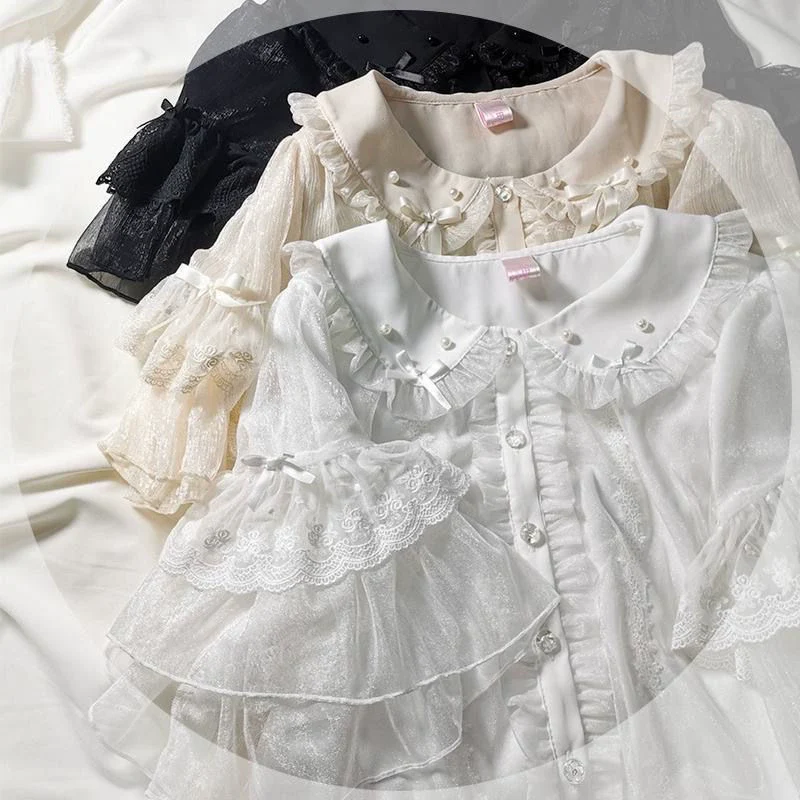 Lolita Sweetheart Cute Snowflake Chiffon Blouse - Image 5