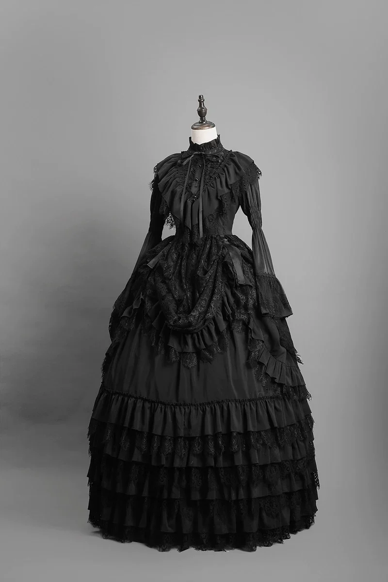 Amala - Long Gothic Lolita Skirt, Tiered Hem - Image 13
