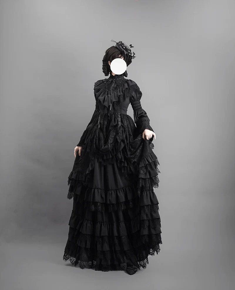 Amala - Long Gothic Lolita Skirt, Tiered Hem - Image 5
