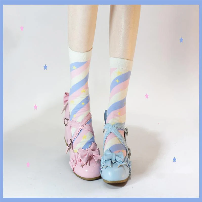 Yukine's Box - Macaron Lolita Cute Stripe Socks - Image 2