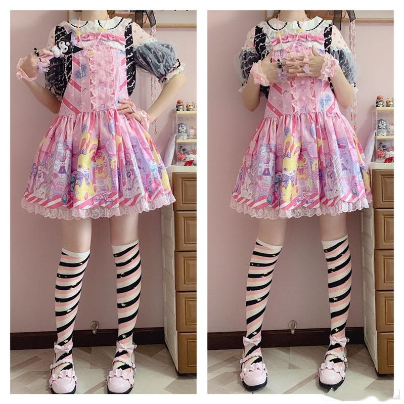 Yukine's Box - Macaron Lolita Cute Stripe Socks - Image 23