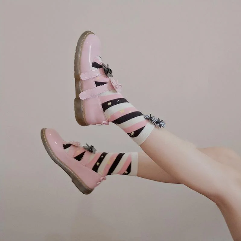 Yukine's Box - Macaron Lolita Cute Stripe Socks - Image 31