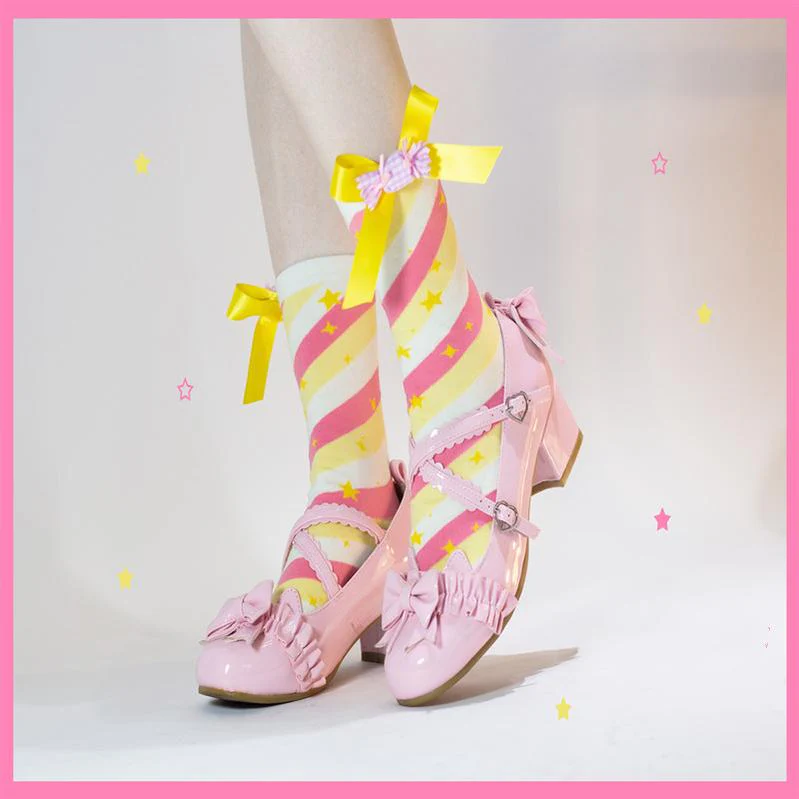 Yukine's Box - Macaron Lolita Cute Stripe Socks - Image 32