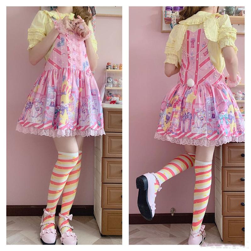 Yukine's Box - Macaron Lolita Cute Stripe Socks - Image 38