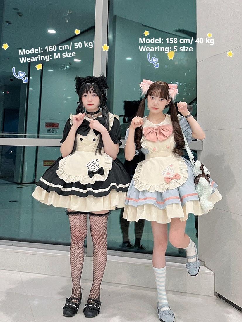 Qianmu - Cat Cafe - Maid Lolita OP dress with Detachable Bow and Apron - Image 4