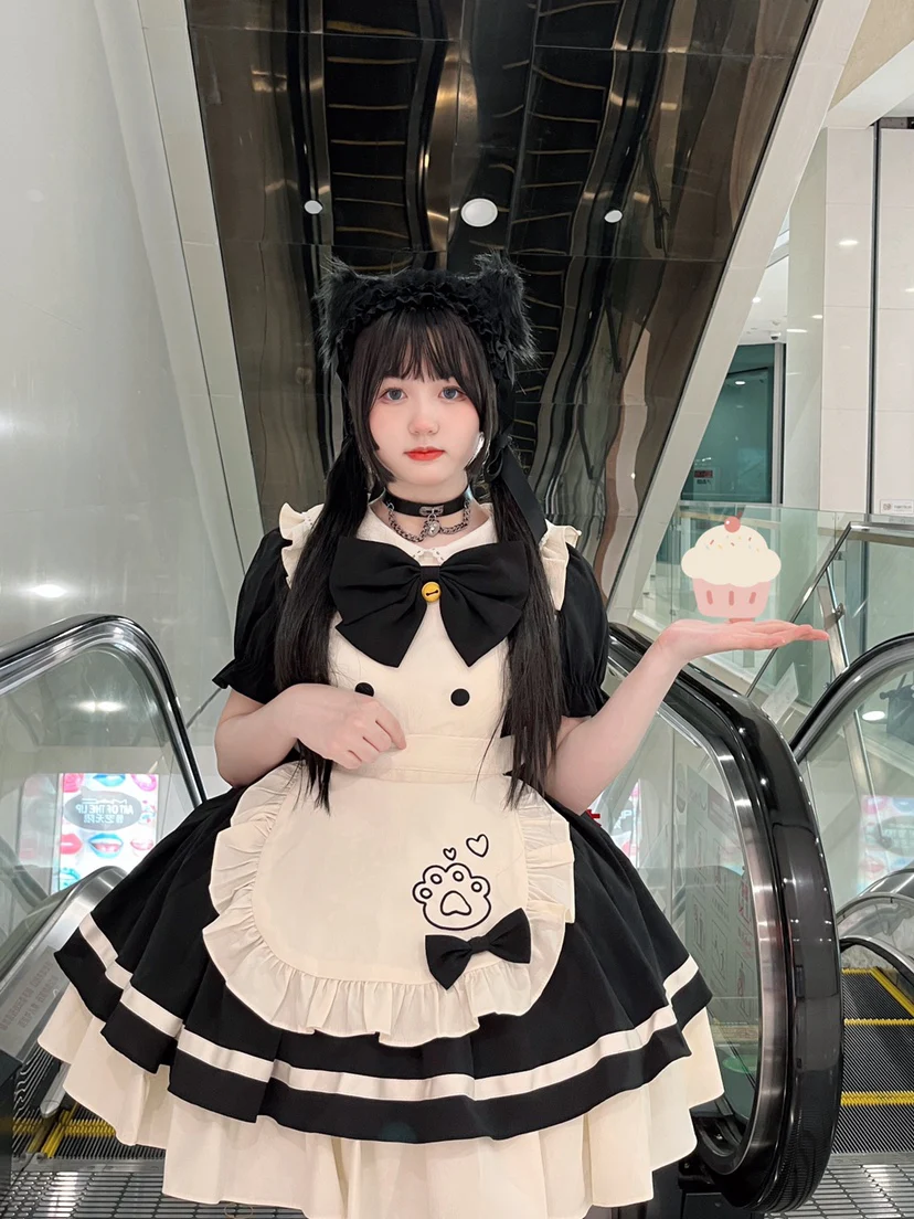 Qianmu - Cat Cafe - Maid Lolita OP dress with Detachable Bow and Apron - Image 9