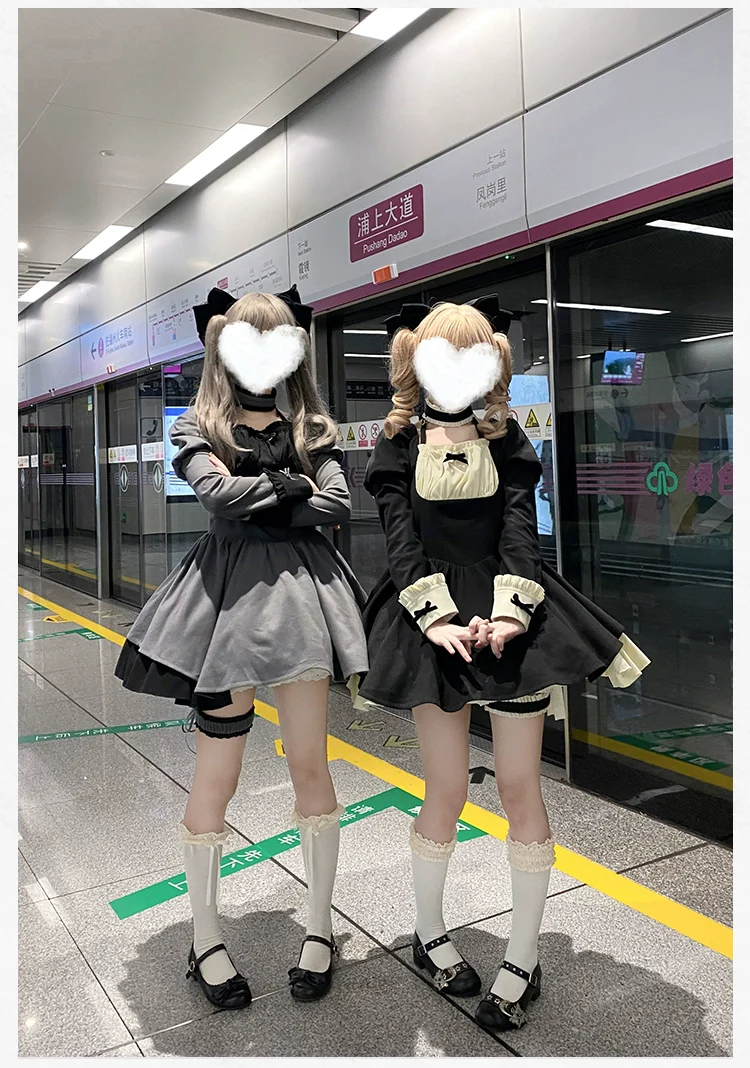 With PUJI - Suki - Maid Lolita OP Set, Detachable Apron, Juliet Sleeve - Image 14
