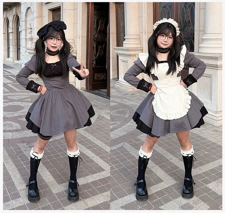 With PUJI - Suki - Maid Lolita OP Set, Detachable Apron, Juliet Sleeve - Image 28