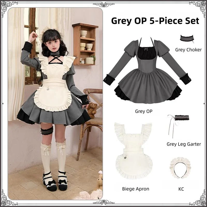 With PUJI - Suki - Maid Lolita OP Set, Detachable Apron, Juliet Sleeve - Image 32