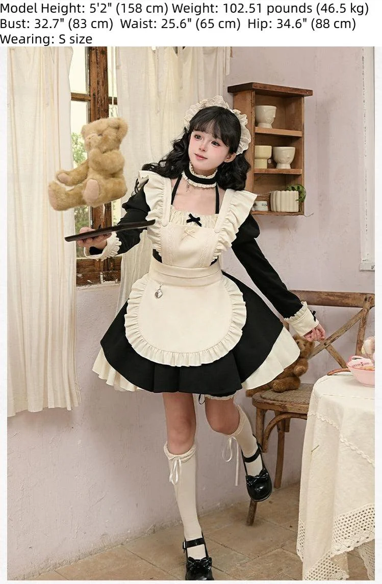 With PUJI - Suki - Maid Lolita OP Set, Detachable Apron, Juliet Sleeve - Image 7