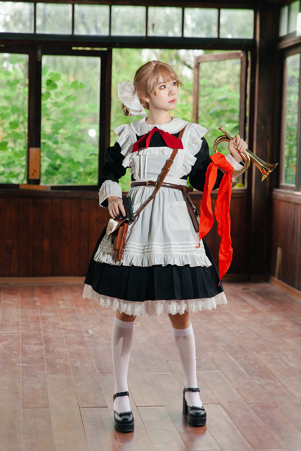 Suliko - Maid Lolita OP Set with Soldier Style Waist Pack and Apron - Image 14