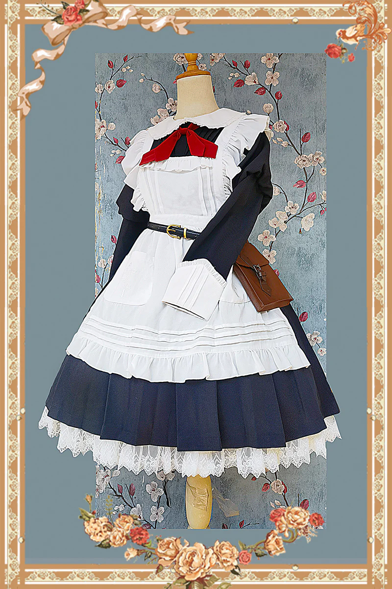 Suliko - Maid Lolita OP Set with Soldier Style Waist Pack and Apron - Image 23