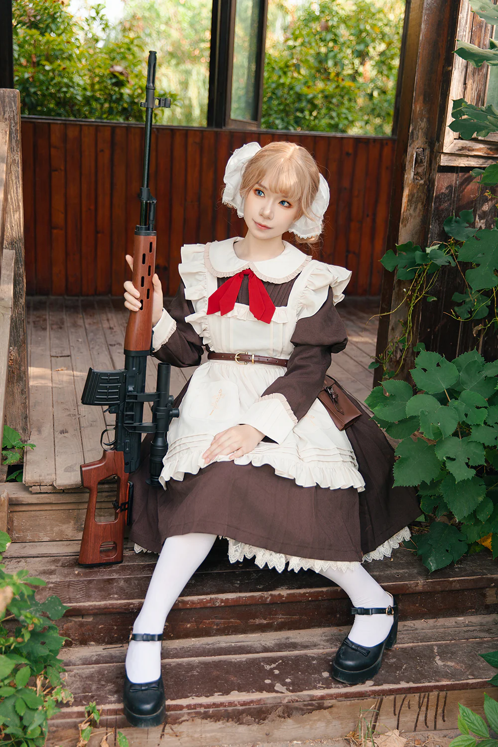 Suliko - Maid Lolita OP Set with Soldier Style Waist Pack and Apron - Image 3