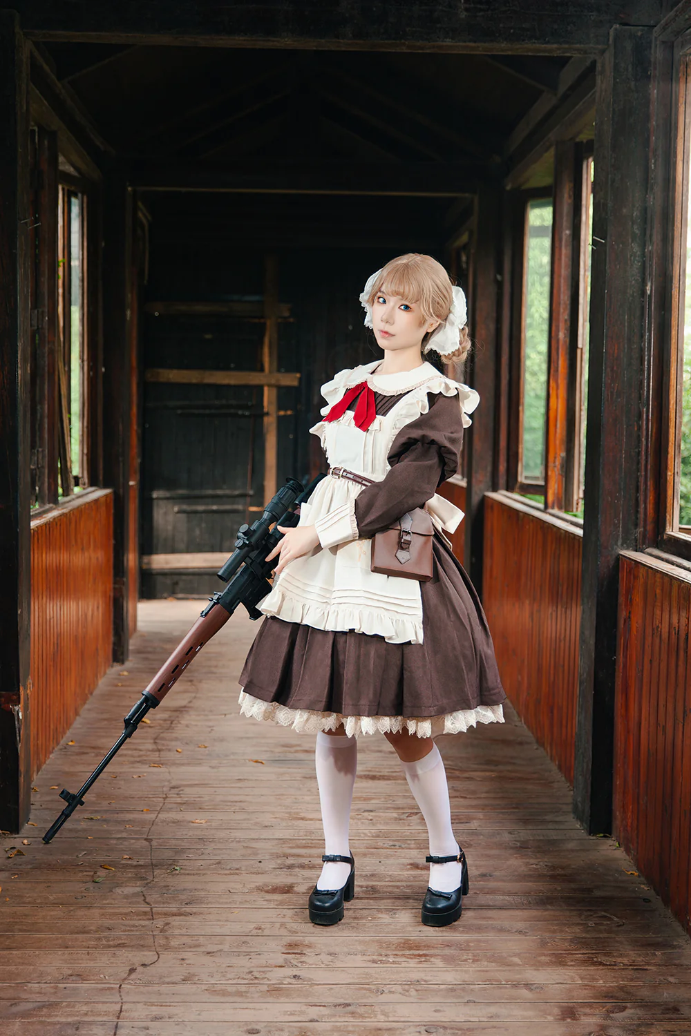 Suliko - Maid Lolita OP Set with Soldier Style Waist Pack and Apron - Image 7