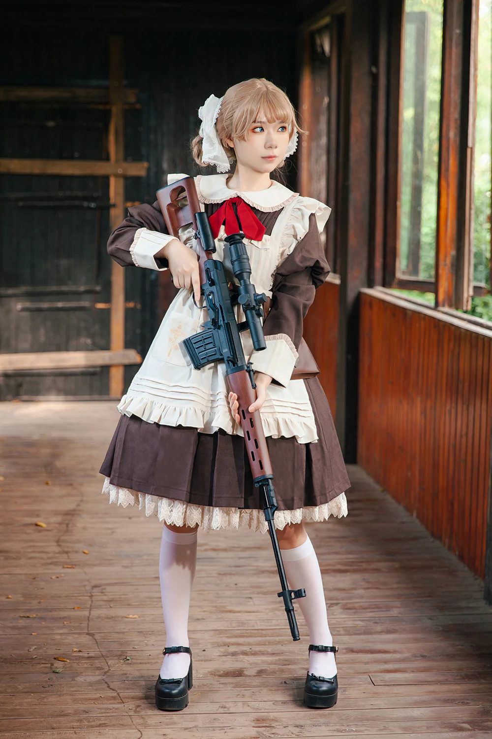 Suliko - Maid Lolita OP Set with Soldier Style Waist Pack and Apron - Image 8