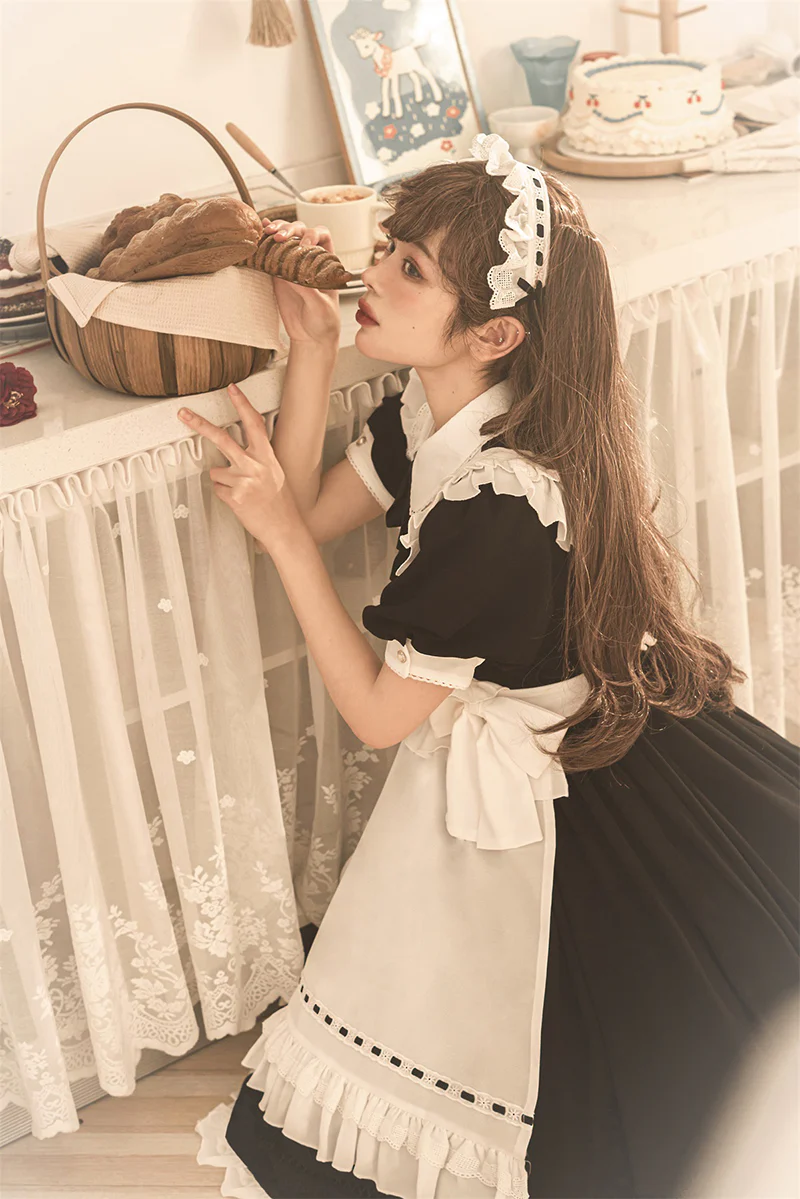 Maid Lolita Puff Sleeve Black Dress - Image 12