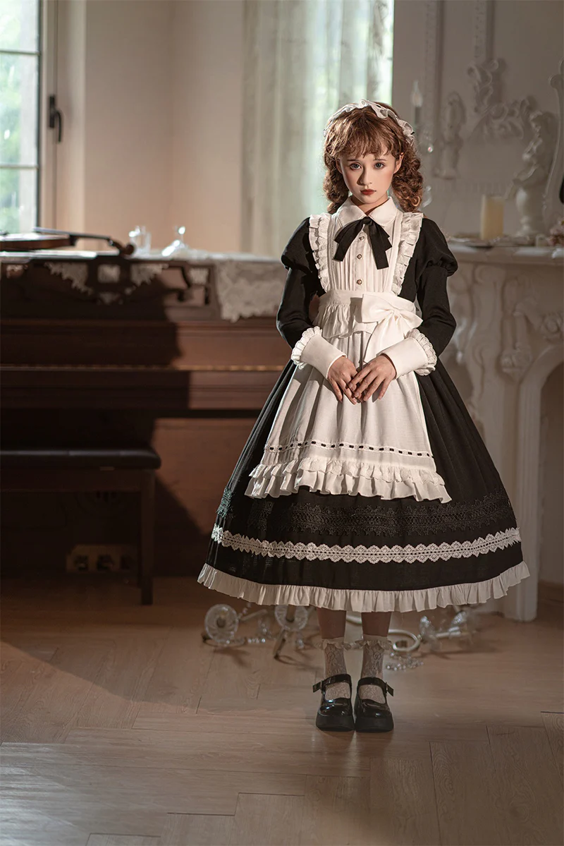 Maid Lolita Puff Sleeve Black Dress - Image 15