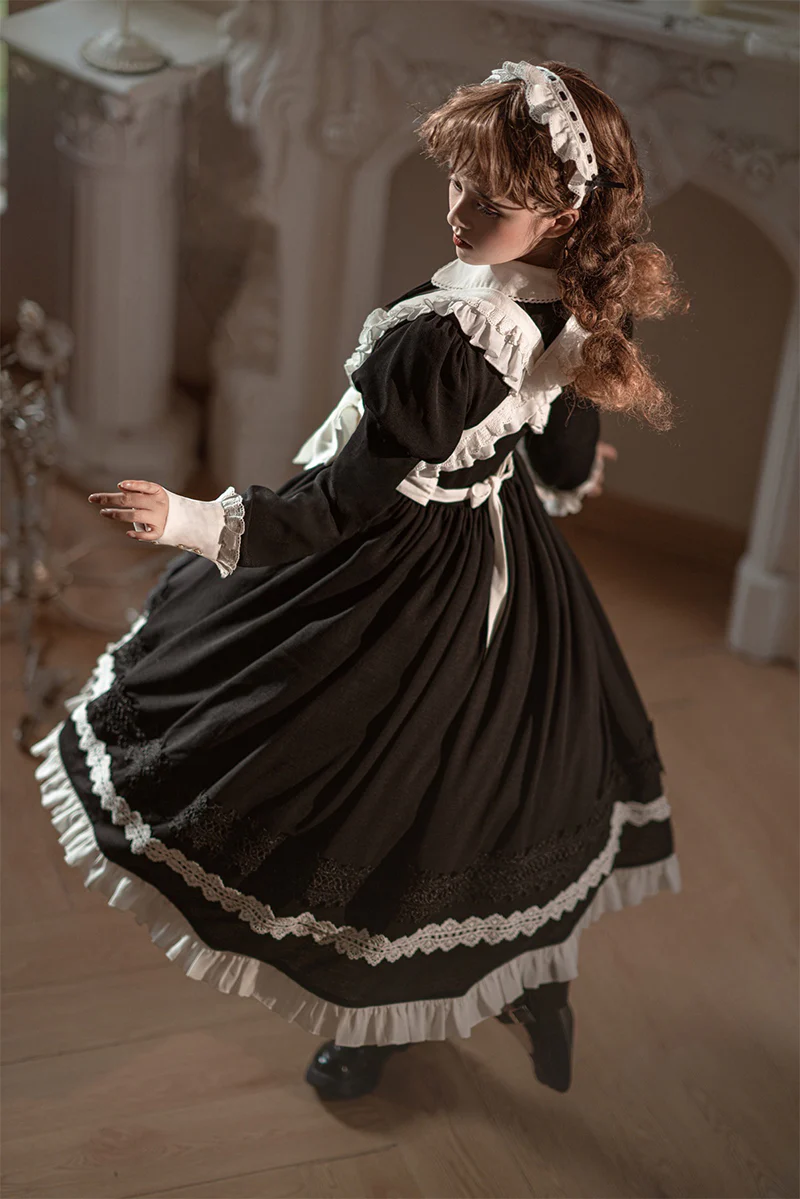 Maid Lolita Puff Sleeve Black Dress - Image 19