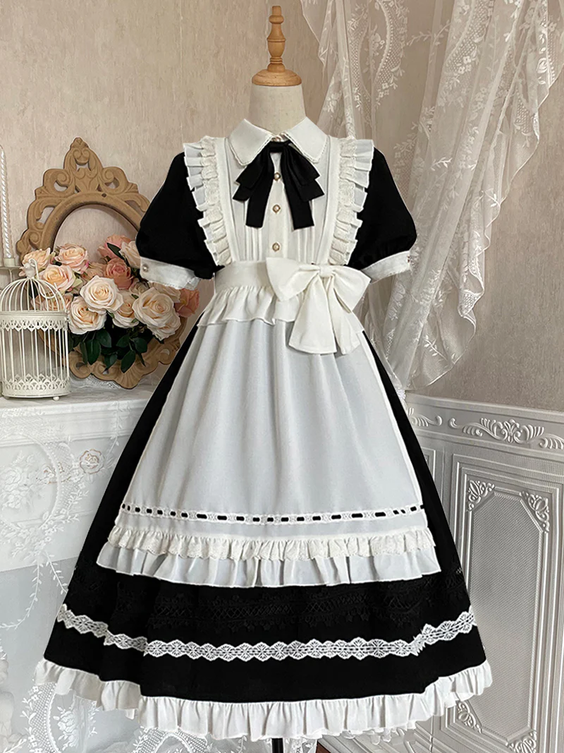 Maid Lolita Puff Sleeve Black Dress - Image 20