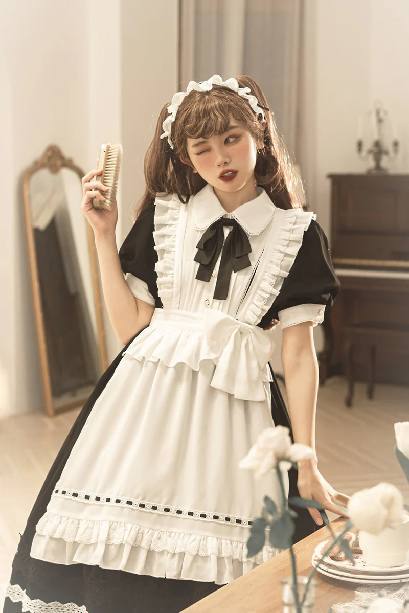 Maid Lolita Puff Sleeve Black Dress - Image 6
