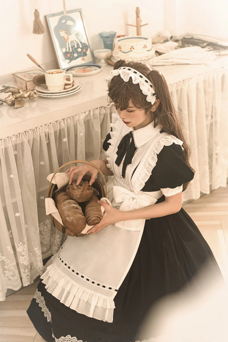 Maid Lolita Puff Sleeve Black Dress - Image 9