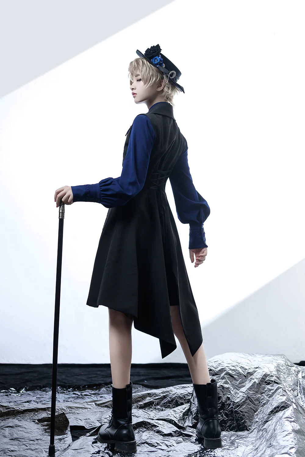 Black and Blue - Male Lolita Ouji Swallowtail Vest - Image 3