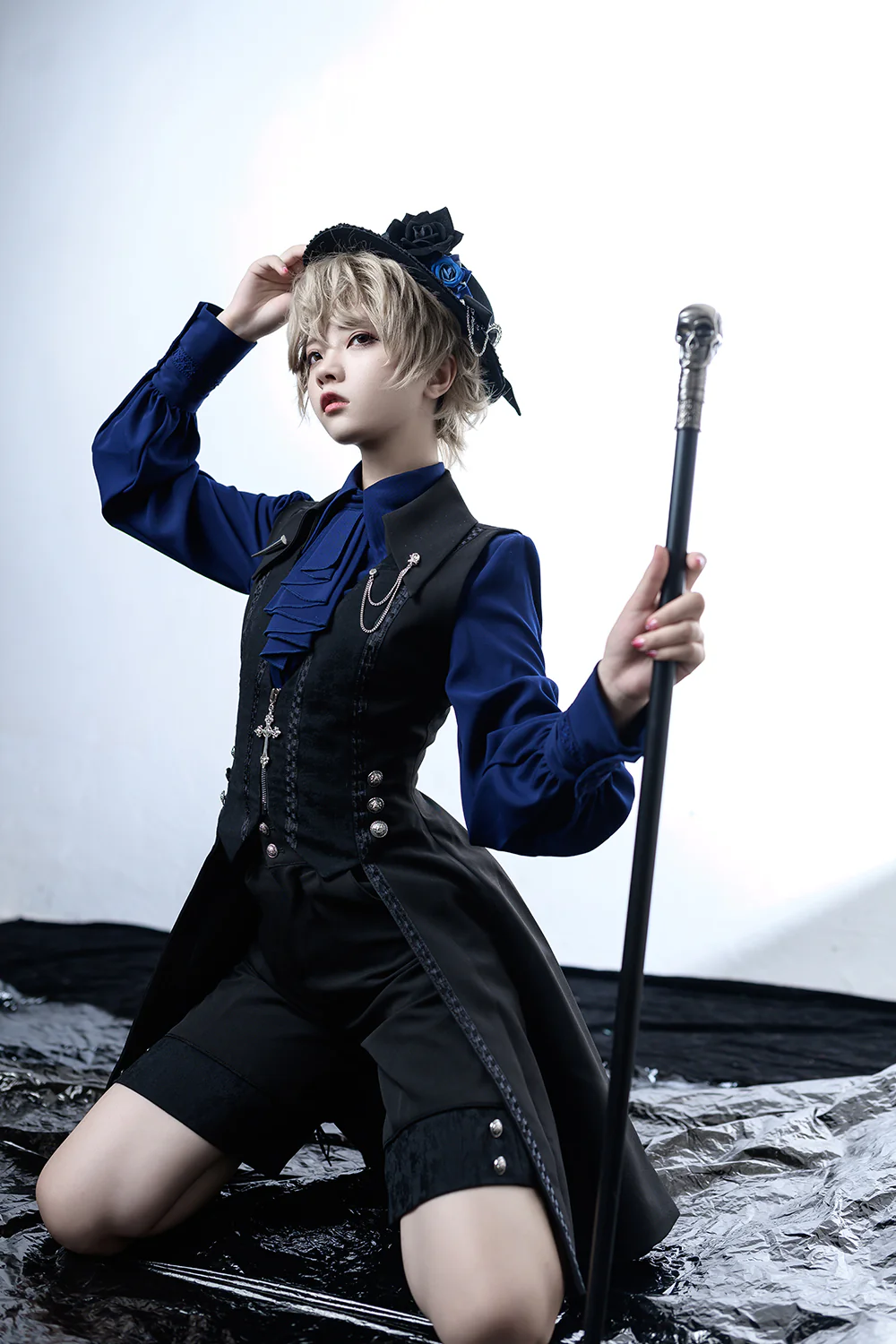 Black and Blue - Male Lolita Ouji Swallowtail Vest - Image 5
