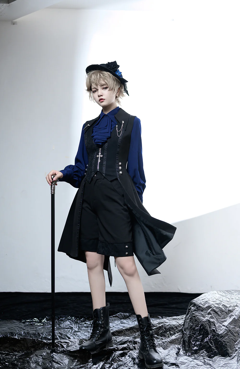 Black and Blue - Male Lolita Ouji Swallowtail Vest - Image 7
