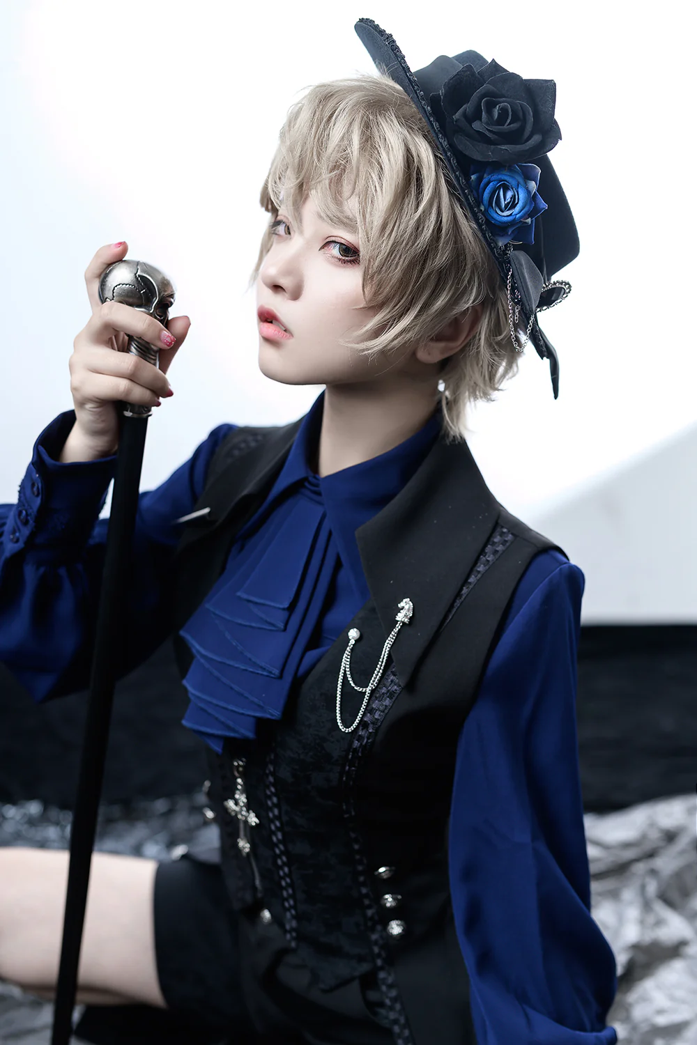 Black and Blue - Male Lolita Ouji Swallowtail Vest - Image 8