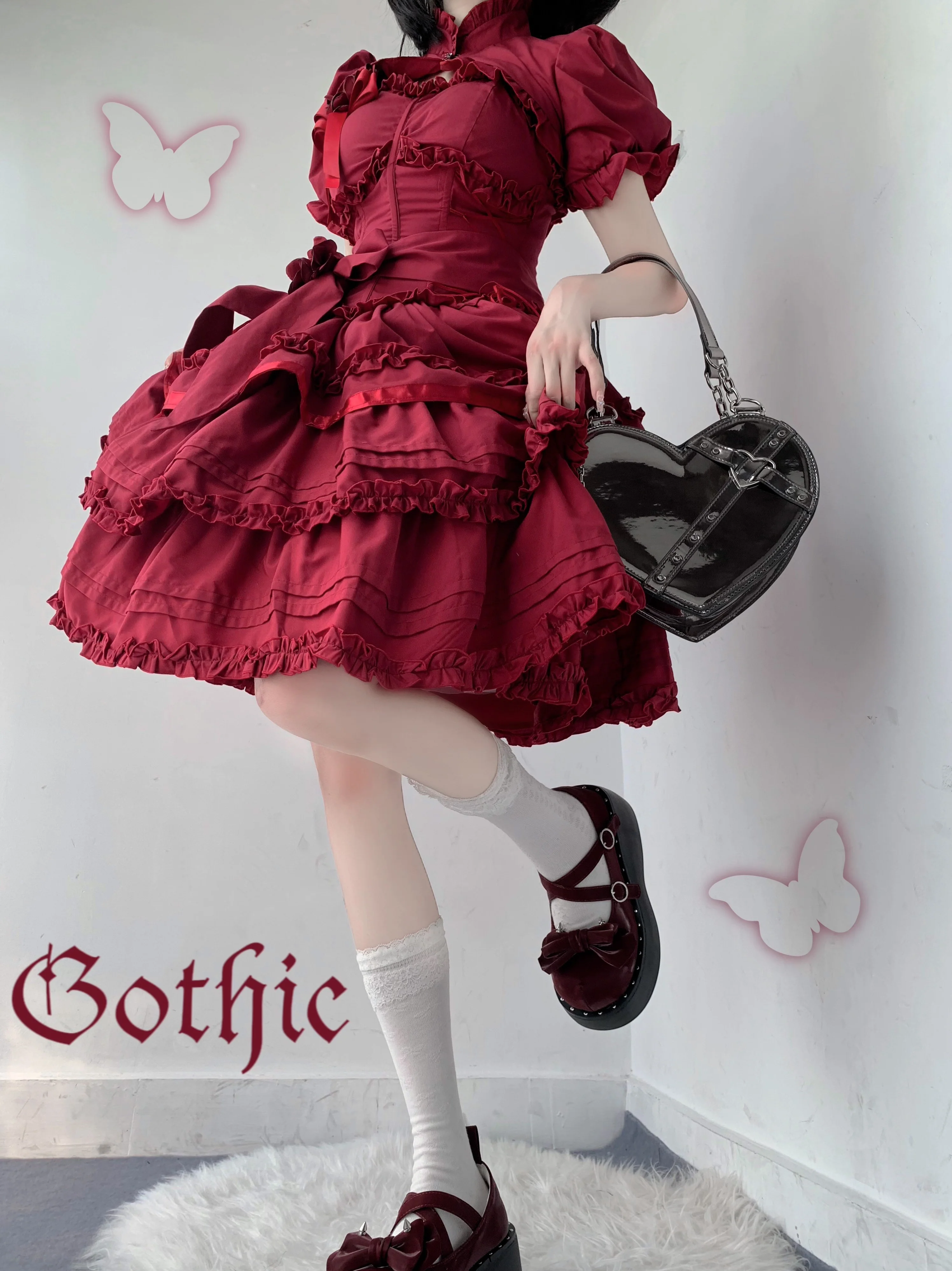 Mengfuzi - LiLith - Christmas Gothic Lolita JSK Dress, Short Sleeve Bolero - Image 16