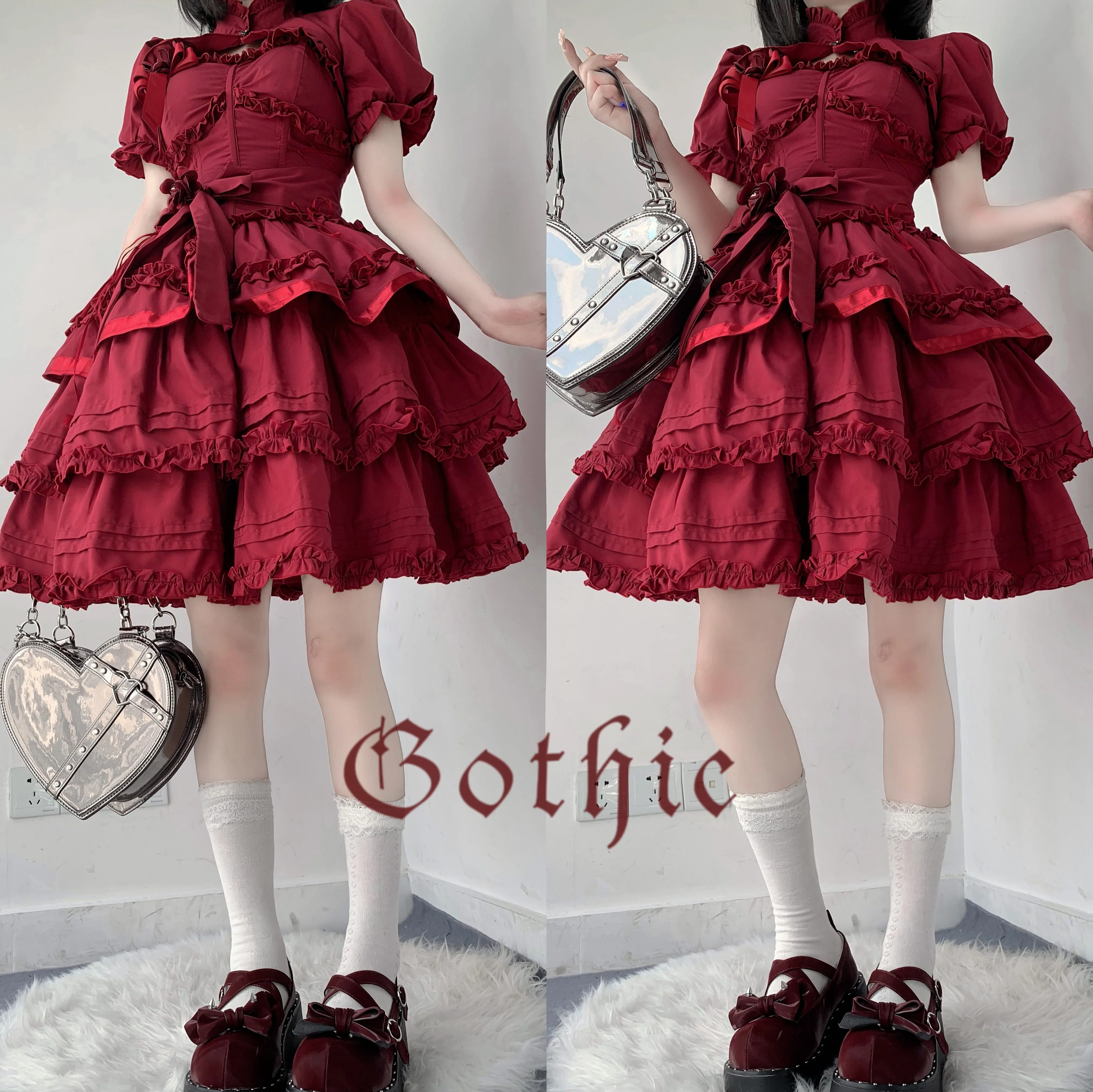 Mengfuzi - LiLith - Christmas Gothic Lolita JSK Dress, Short Sleeve Bolero - Image 18