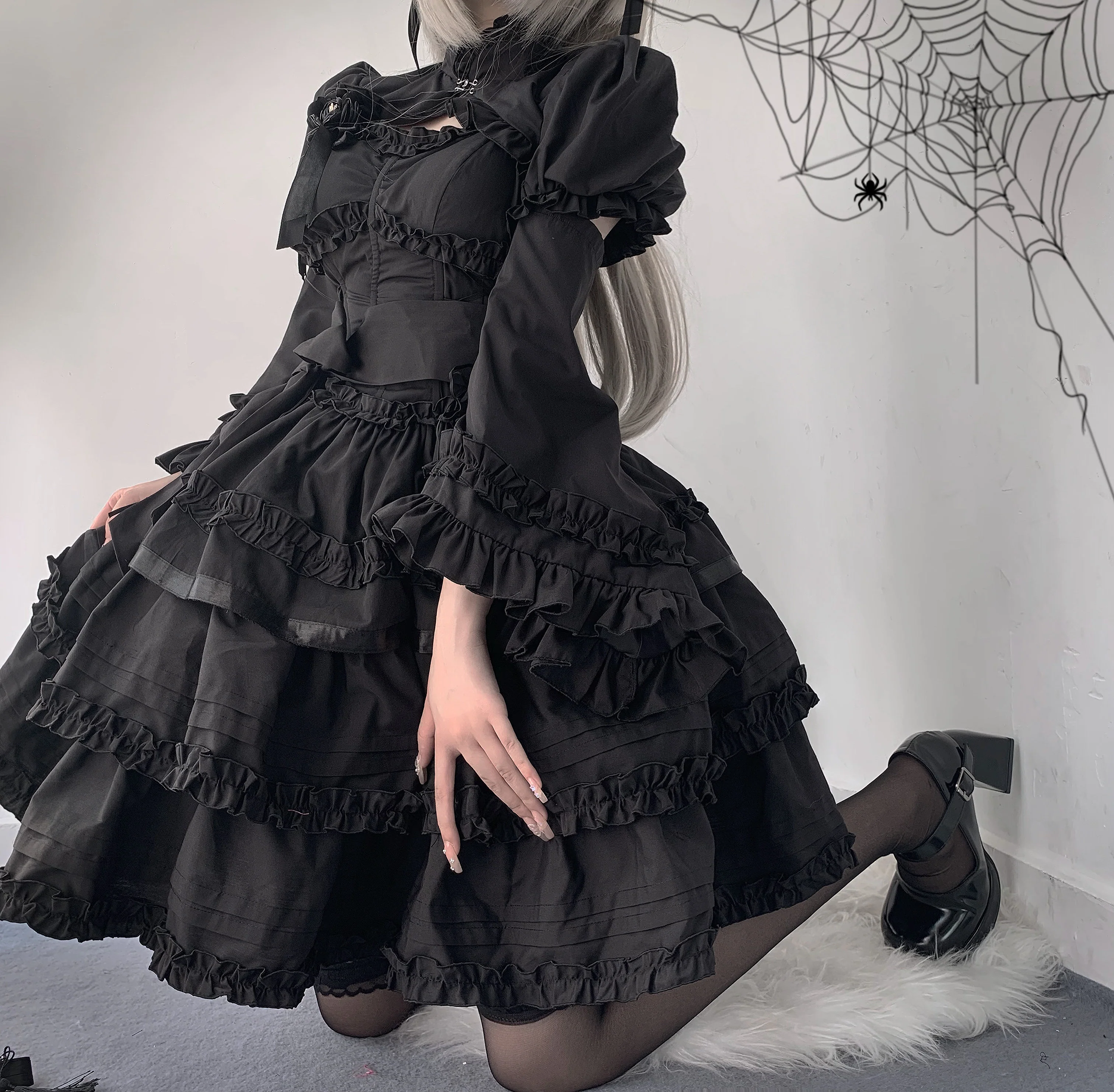 Mengfuzi - LiLith - Christmas Gothic Lolita JSK Dress, Short Sleeve Bolero - Image 24
