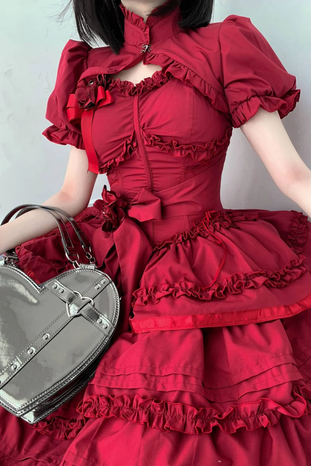 Mengfuzi - LiLith - Christmas Gothic Lolita JSK Dress, Short Sleeve Bolero - Image 6