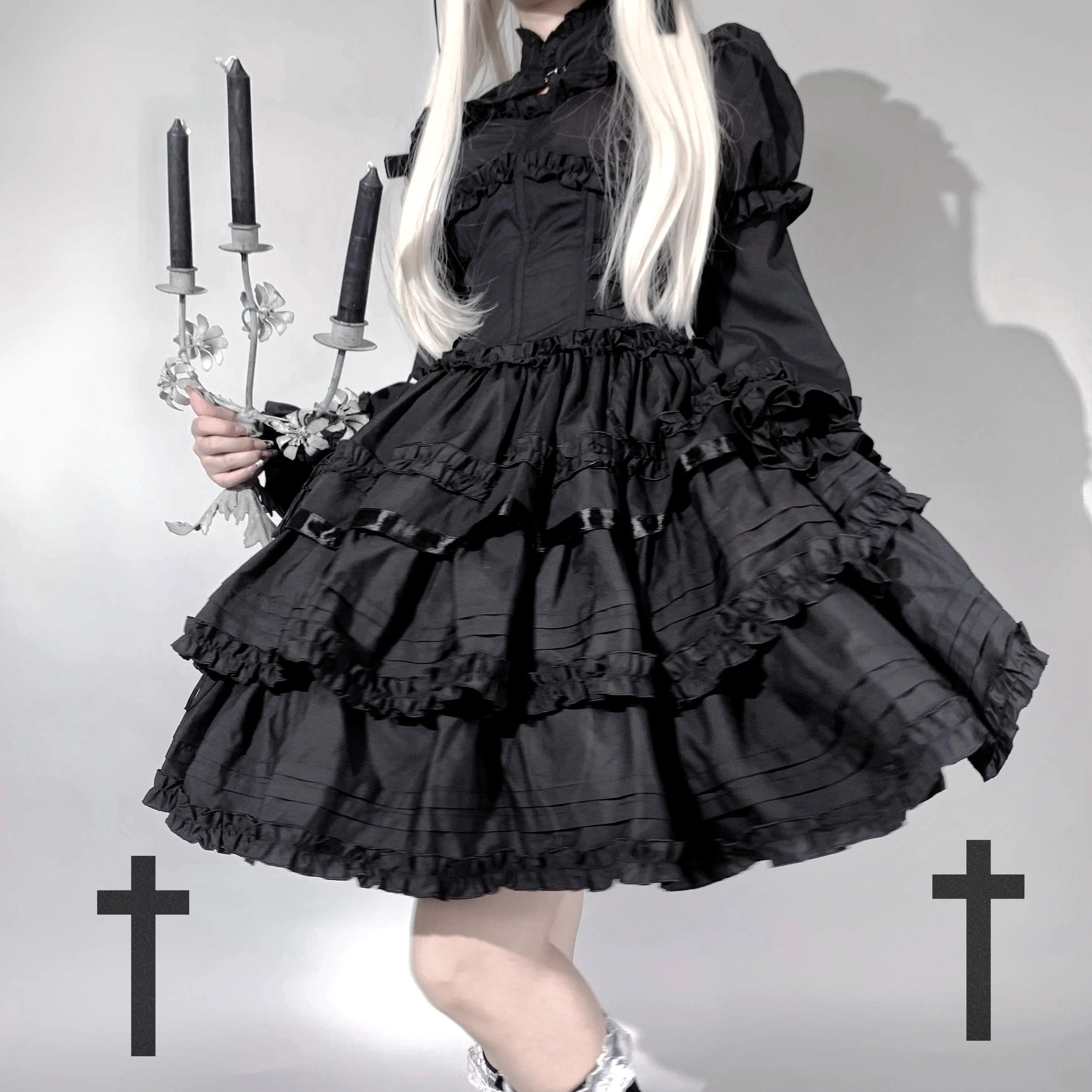 Mengfuzi - LiLith - Christmas Gothic Lolita JSK Dress, Short Sleeve Bolero - Image 9
