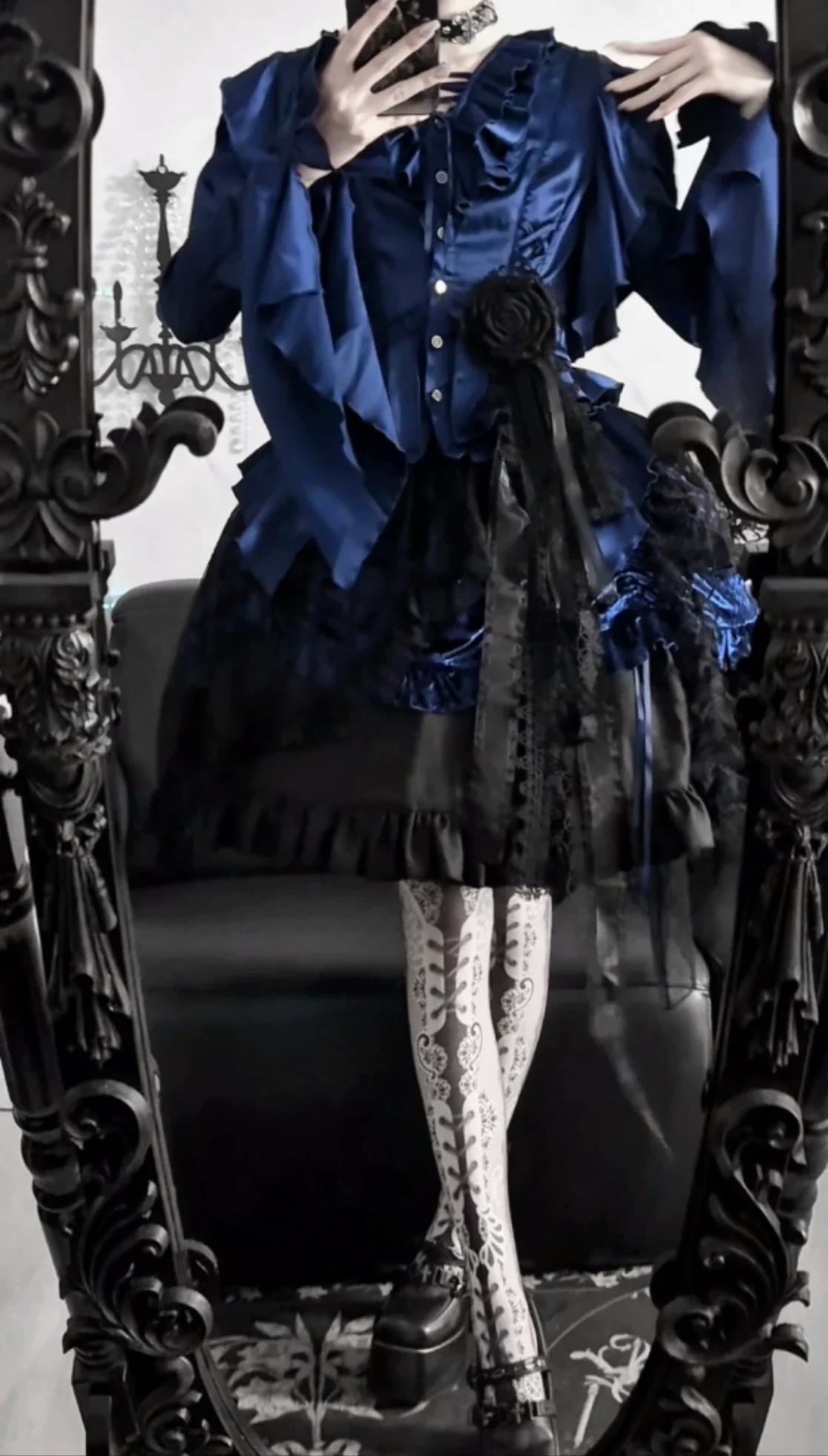 Abyssal Echo - Mermaid Inspired Ouji Lolita Shirt & Side Zipper SK Dress - Image 38