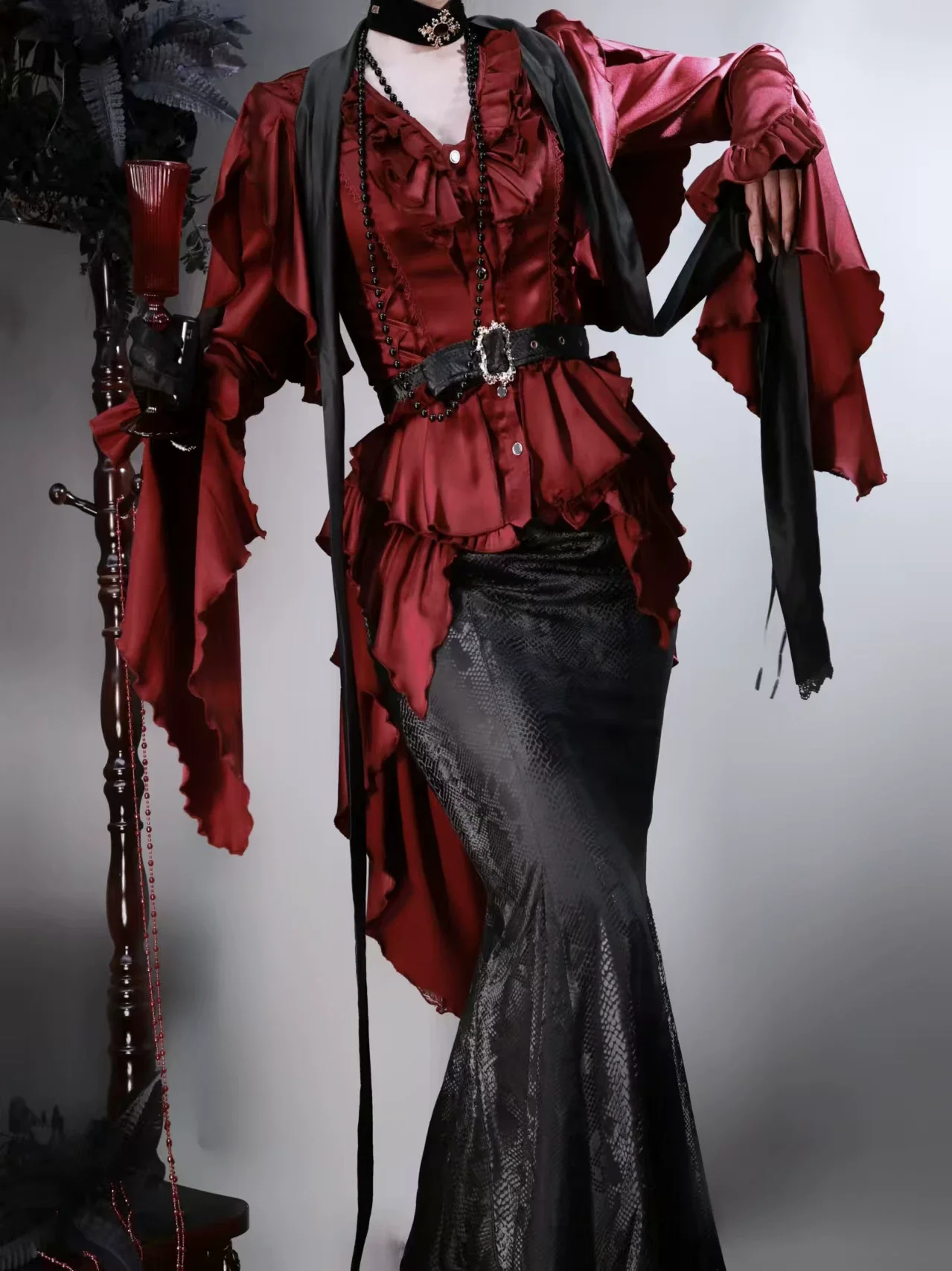 Abyssal Echo - Mermaid Inspired Ouji Lolita Shirt & Side Zipper SK Dress - Image 47
