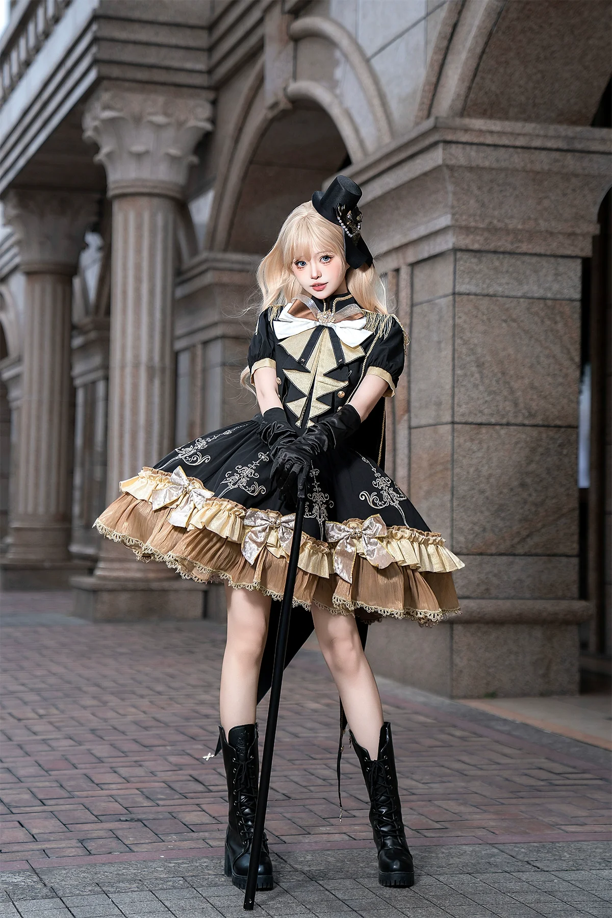Glitter Oath - Military Lolita OP Dress with Detachable Split Tail Cloak - Image 10