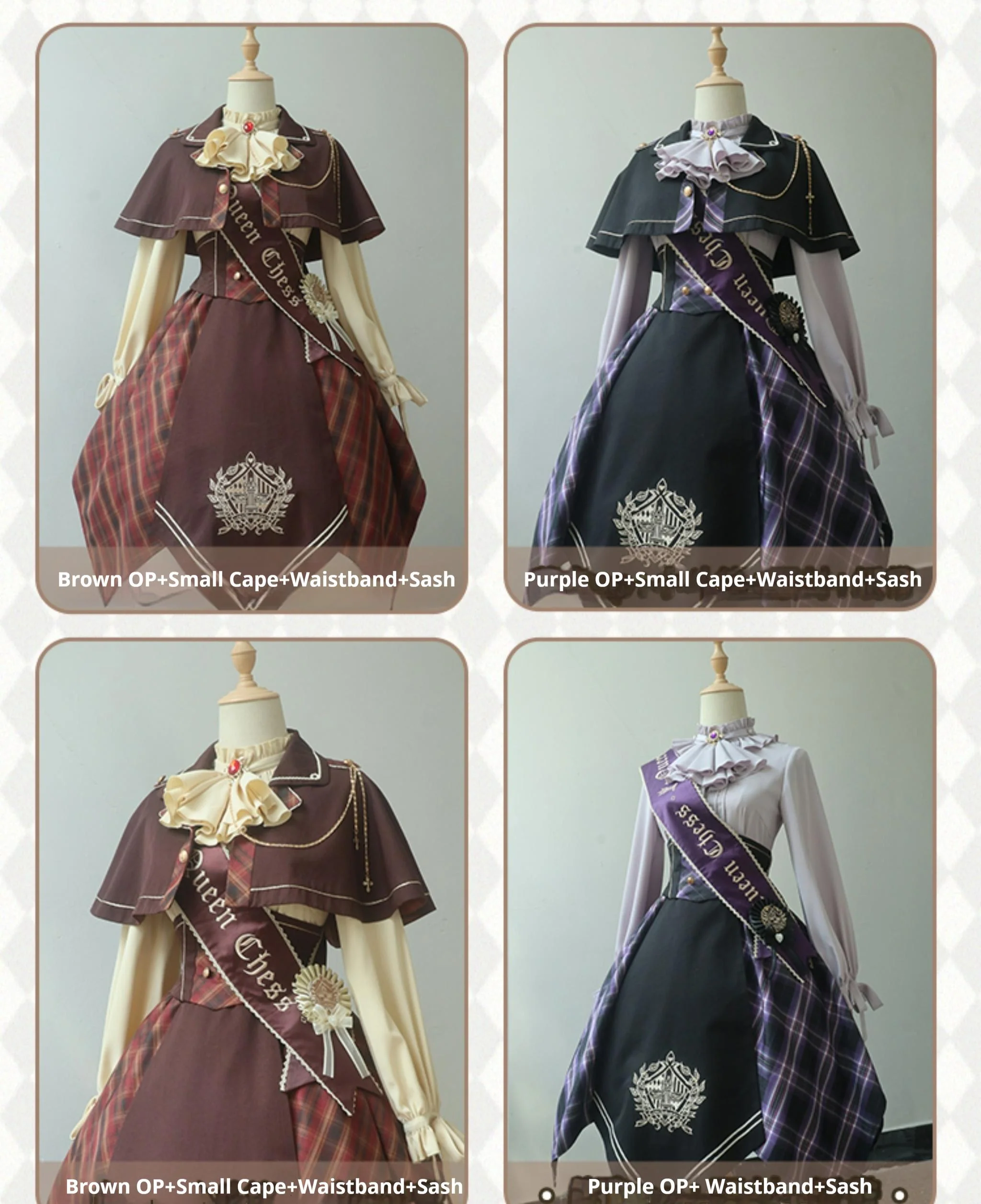 Queen's Game - Military Lolita OP, Ouji Plaid Lolita Dress Set - Image 20