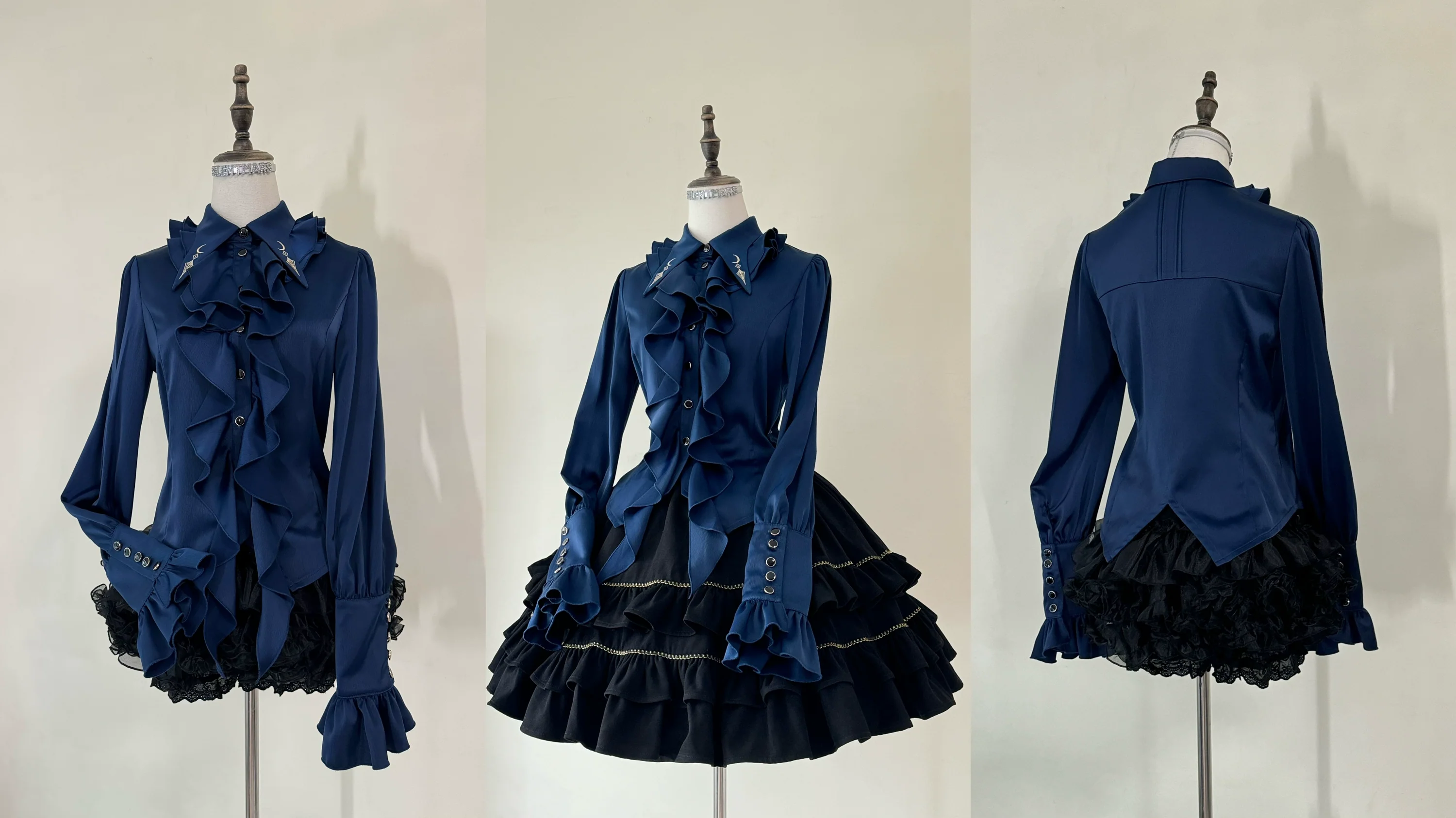 SilentMars - Fallen Moon Rule - Military Lolita Shirt Set Retro Knight Style Blouse - Image 46