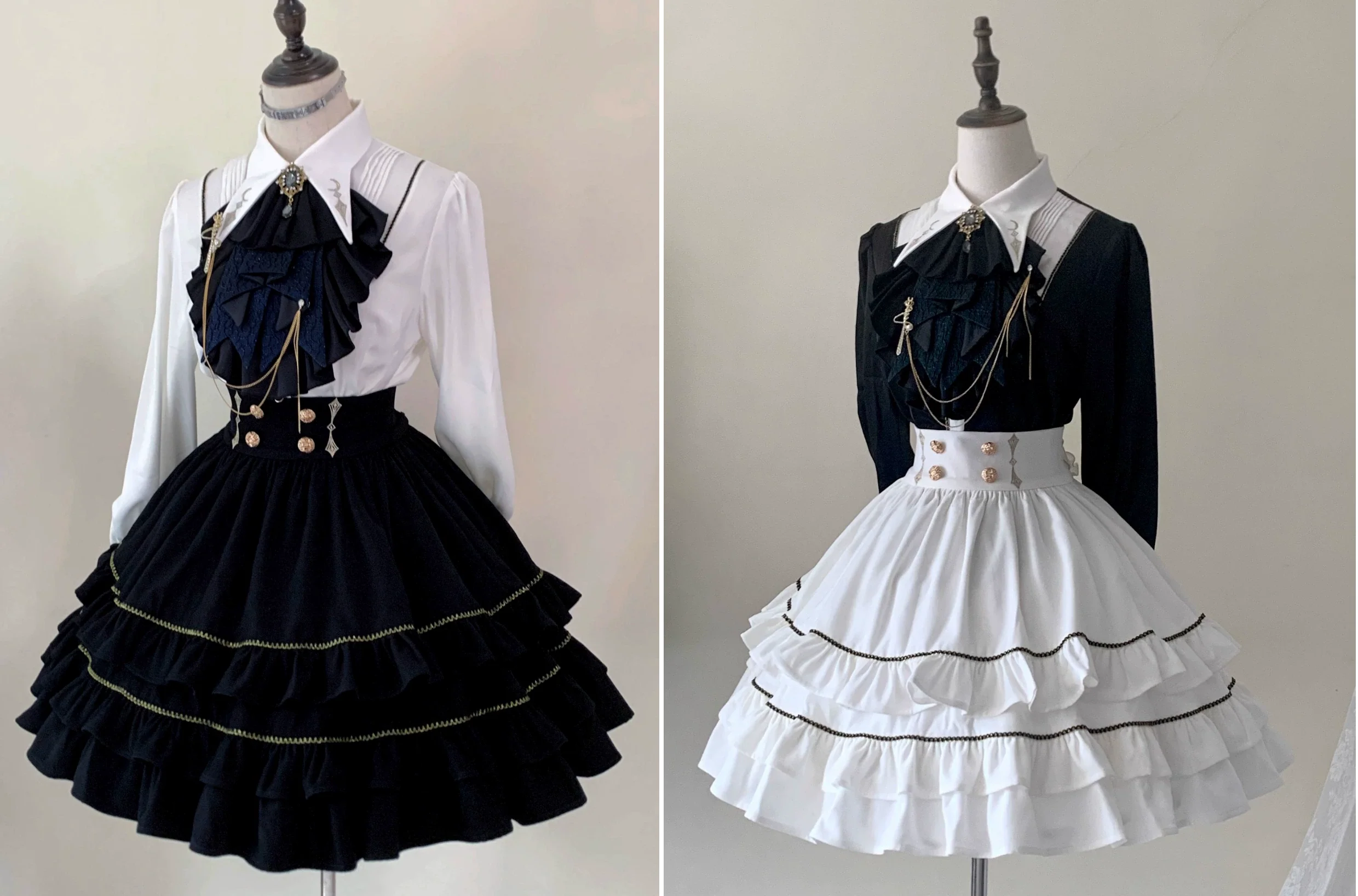 SilentMars - Fallen Moon Rule - Military Lolita Shirt Set Retro Knight Style Blouse - Image 55