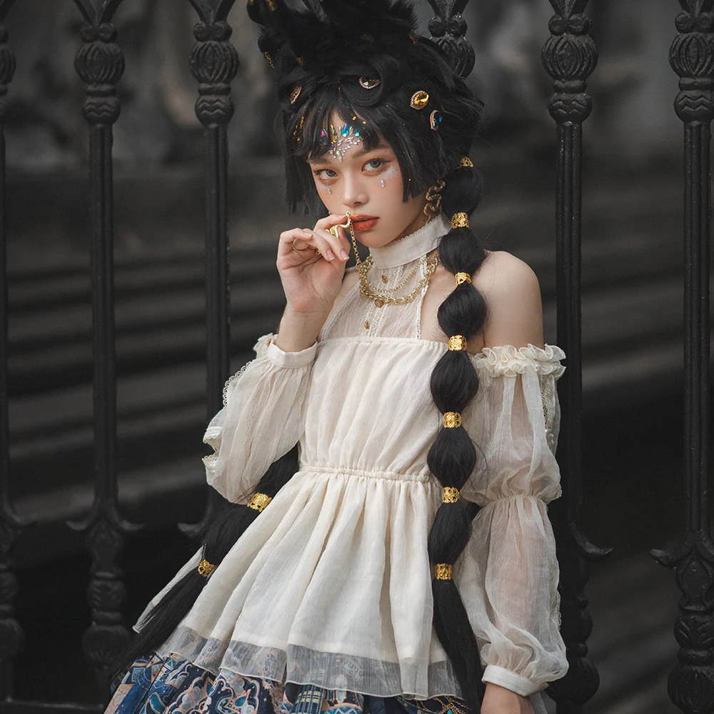 Dusk Bester - Egyptian Lolita Halter Attached Sleeve Blouse - Image 2