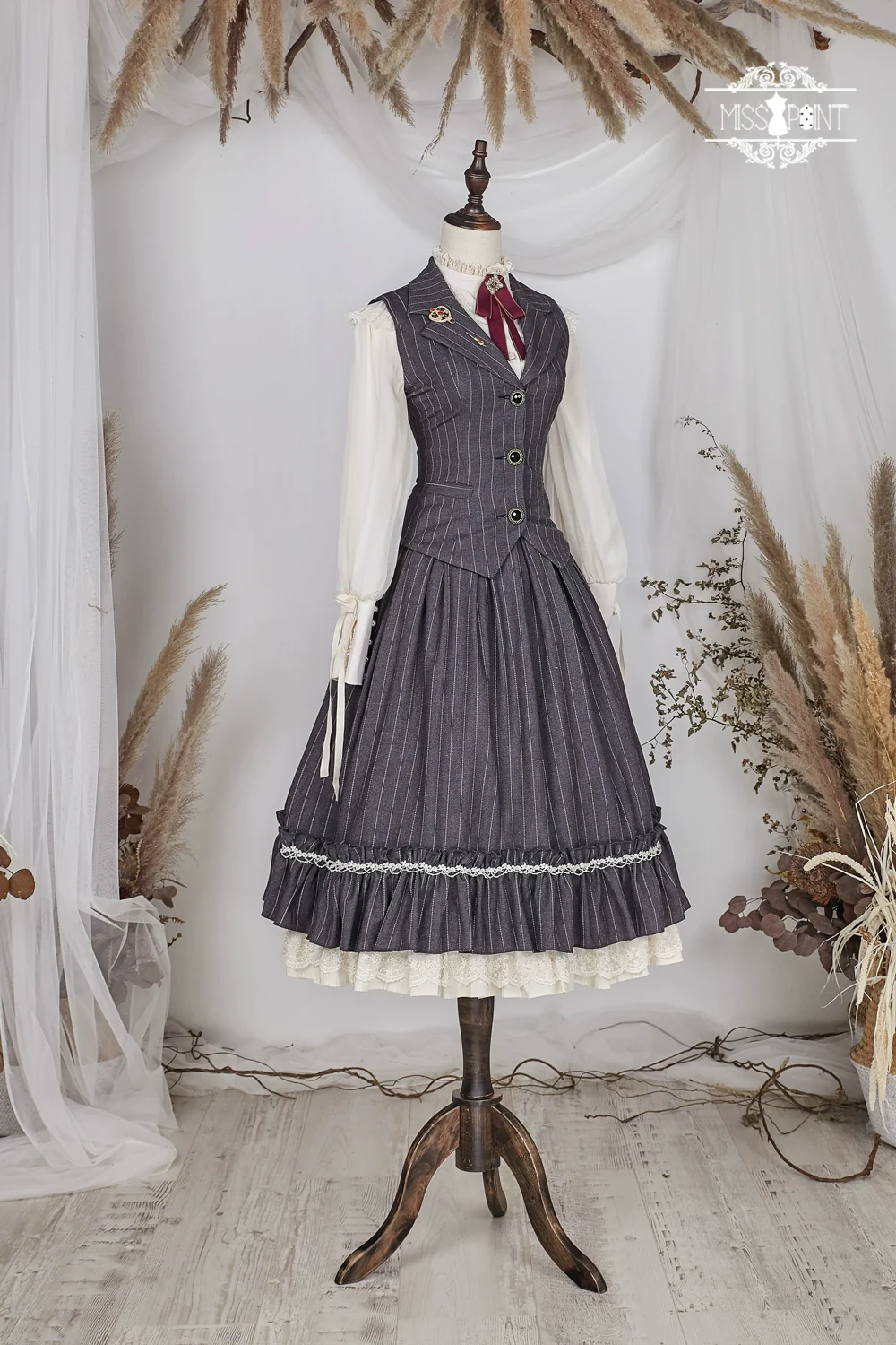 Rose Doll - Elegant Lolita Striped Fishbone Skirt - Image 101