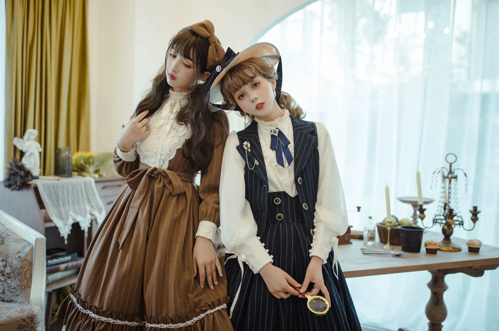 Rose Doll - Elegant Lolita Striped Fishbone Skirt - Image 11
