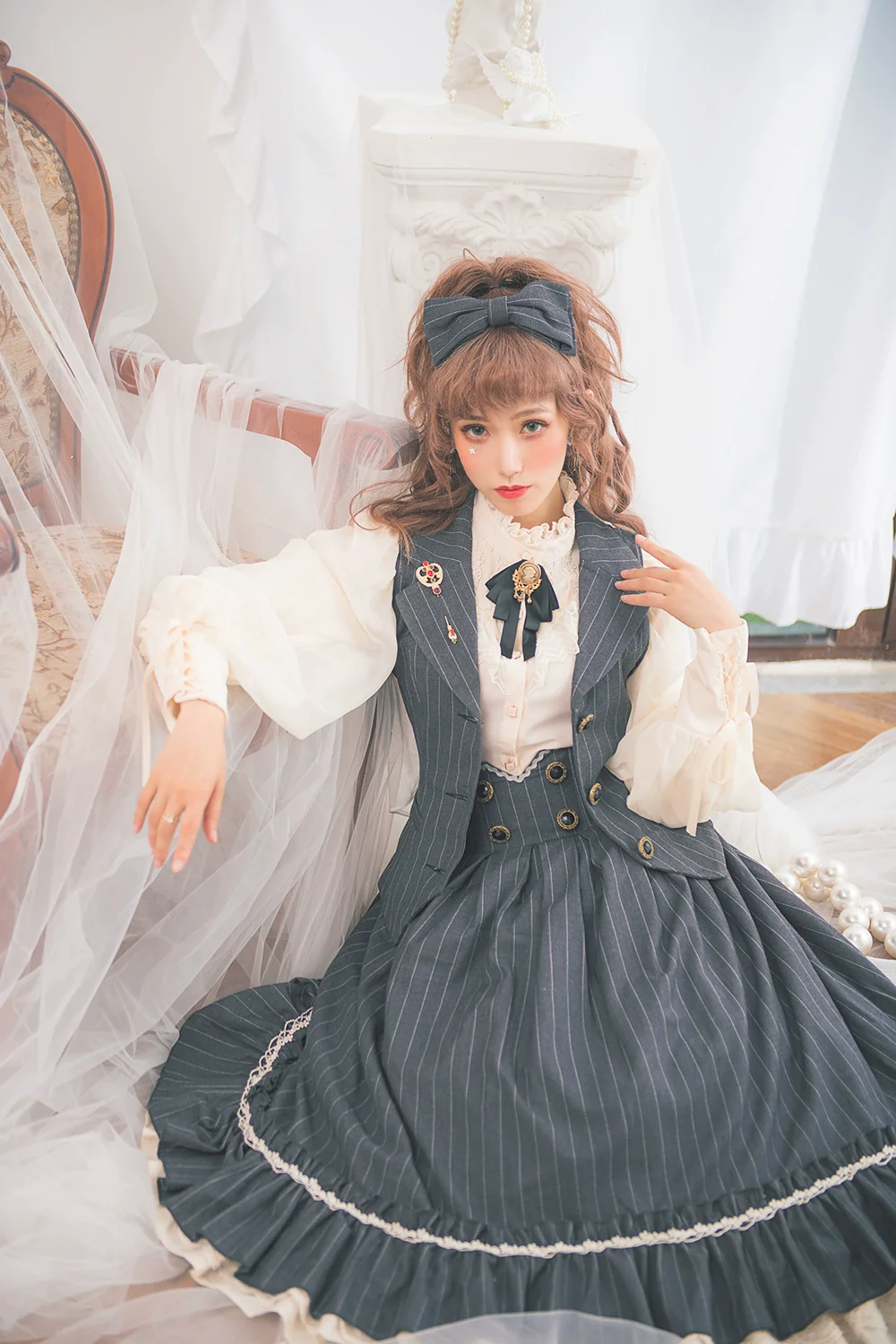 Rose Doll - Elegant Lolita Striped Fishbone Skirt - Image 19