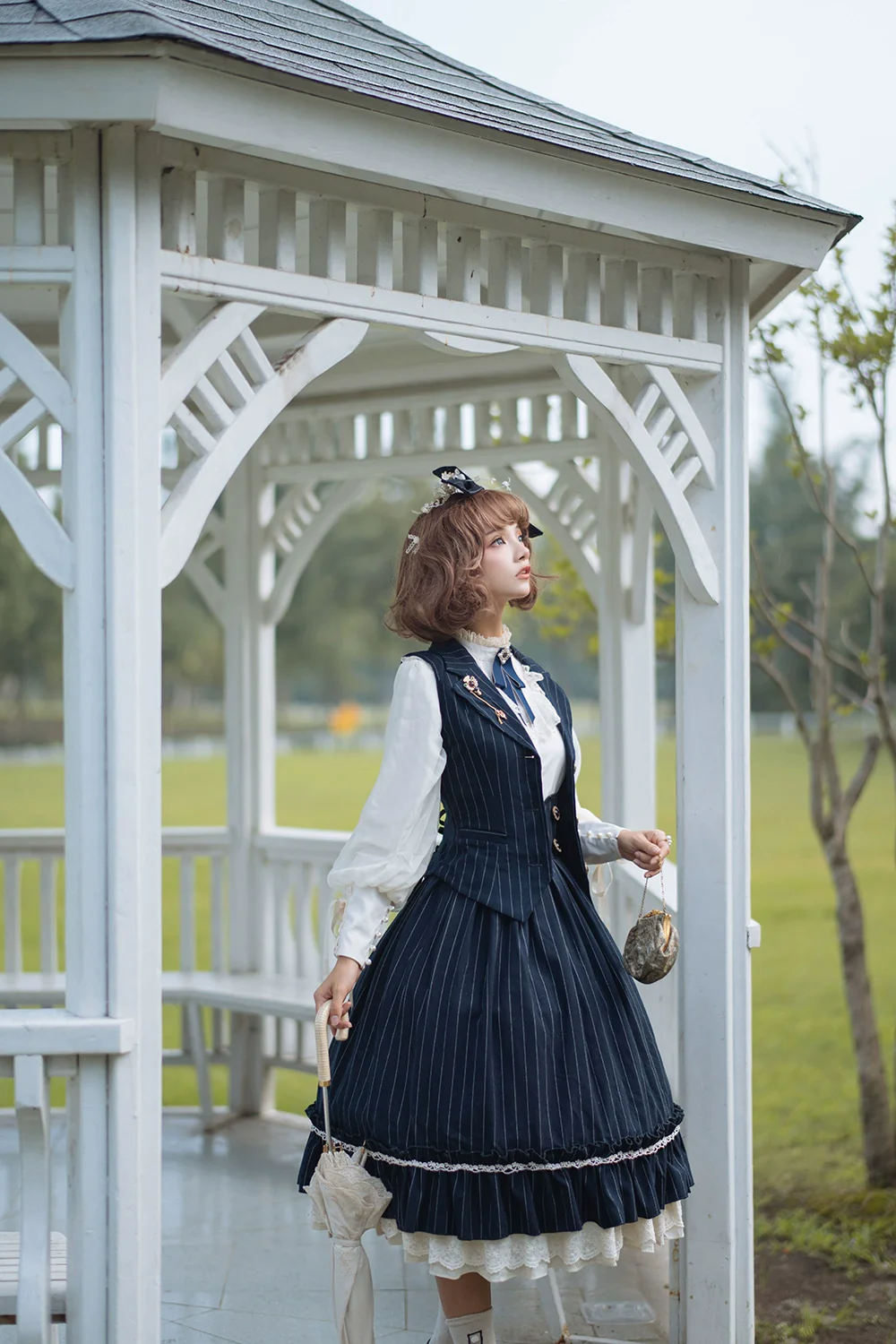 Rose Doll - Elegant Lolita Striped Fishbone Skirt - Image 31