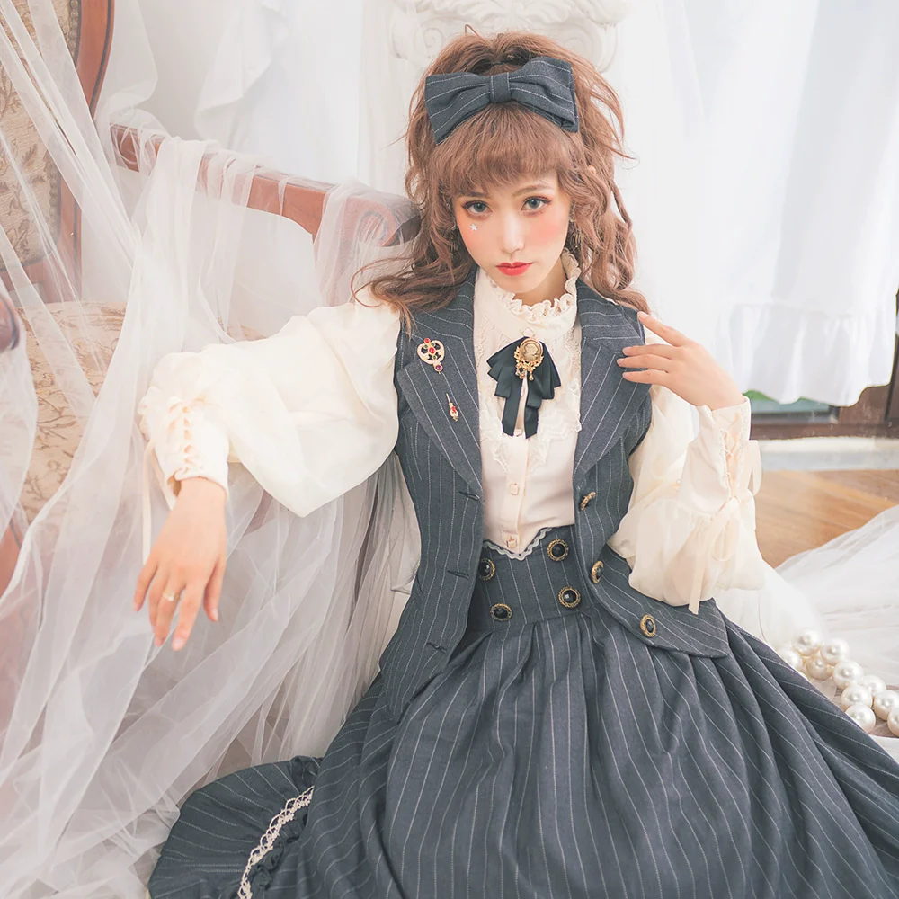 Rose Doll - Elegant Lolita Striped Fishbone Skirt - Image 33